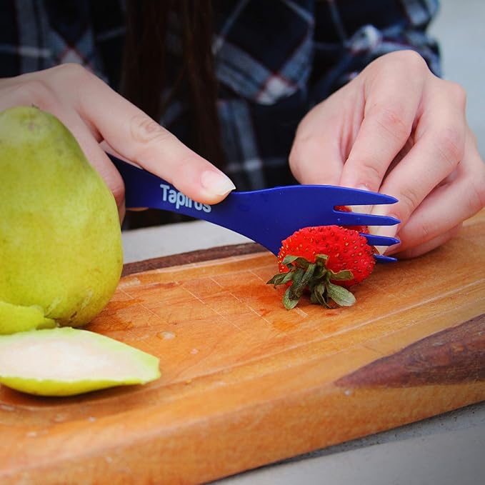 Tapirus - Spork to Go V8 Set - 7-inch BPA Free Sporks - Spoon, Fork and Knife Combo Utensils Flatware Mess Kit for Camping and Outdoor Activities - with Bottle Opener and Carrying Case - Pack of 8