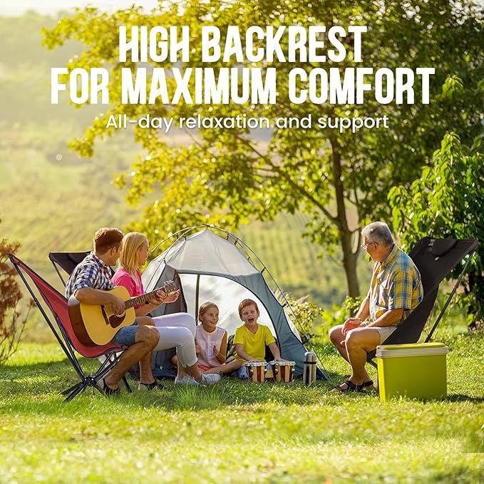 Portable High Back Camping Chair with Adjustable Height, Small Compact Outdoor Folding Chair for Adults Travel, Riselite Collapsible Lightweight Packable Camp Chairs, Easy Carry and Quick Setup
