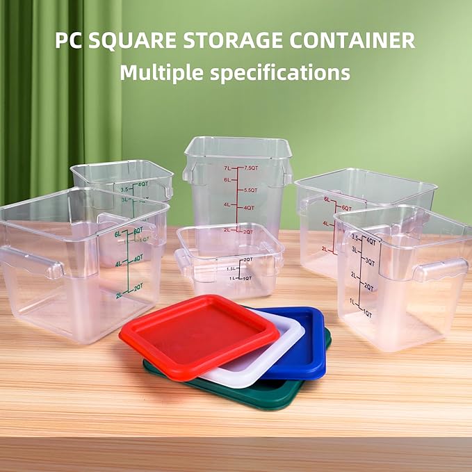 2 Pack Square Food Storage Container With Lid,2-12 Quart Commercial Storage Box With Scale & Handle,Cake Making,Dough Marinating Meat,Kitchen Supplies (6 Quart)