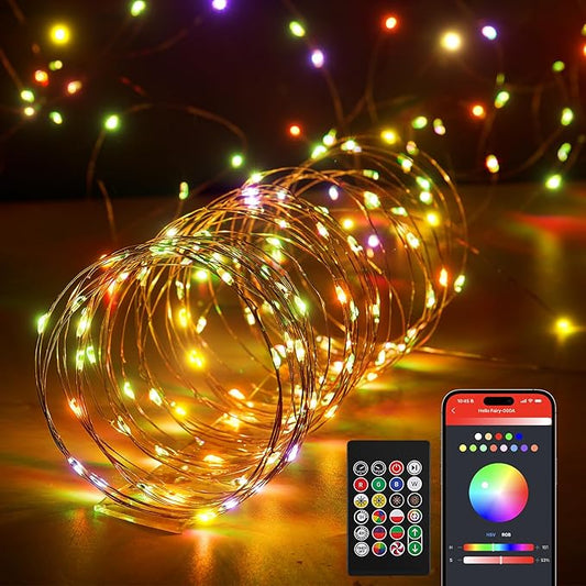 Fairy Lights 32.8 ft USB Powered RGB String Lights with Remote & APP Control, 8 Modes, Waterproof Copper Wire LED Twinkle Lights, Timer Function, Ideal for Christmas, Weddings, and Parties