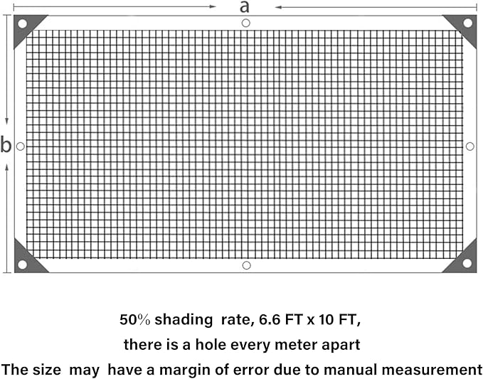 winemana 50% Black Shade Cloth, 6.6 x 10 FT Durable Mesh Tarp with Grommets, Garden Sunblock Shade Cloth Shading Antifreezing for Plants Cover, Greenhouse, Barns Kennel, Patio, Tomatoes