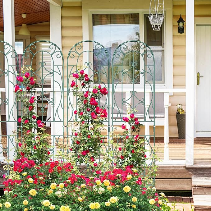 4 Pack Metal Garden Trellis for Climbing Plants,Green Metal Garden Trellis for Vines Plant Rose Vegetable Support,Large Decorative Outdoor Trellis