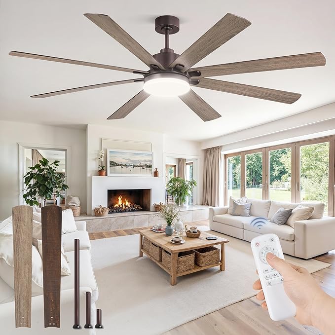 72 Inch Ceiling Fans with Lights, Brown Farmhouse Ceiling Fan with Light, large LED Panel, Quiet Reversible DC Motor, 6-Speeds, 3CCT, large Ceiling Fans with Remote for Patio, Living Room, Garage