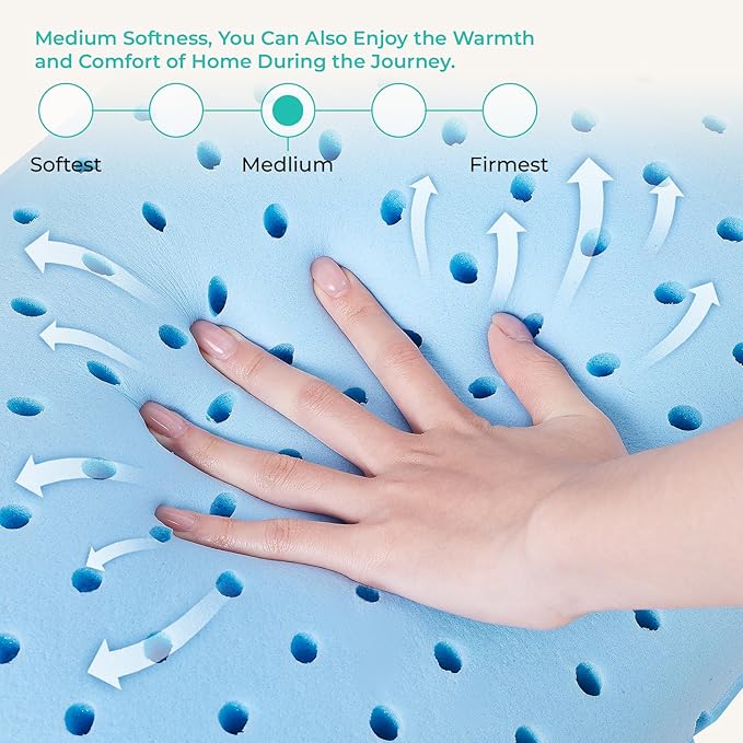 Travel Pillow Memory Foam Pillows, Camping Pillow-Compressible Medium Firm, Breathable Cover, Ideal Backpacking Hiking, Bed Pillows, Airplane and Car (Apricot Yellow, L)