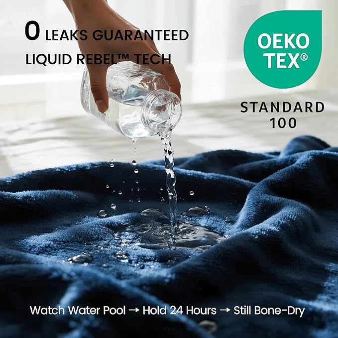 gogobunny Waterproof Bed Blanket, Reversible Sherpa Fleece Throw Blanket for Dog Puppy Cat, Furniture Cover Protects Bed Couch Sofa from Liquid Pee and Pet Fur (Navy Blue, 90x108 inches)