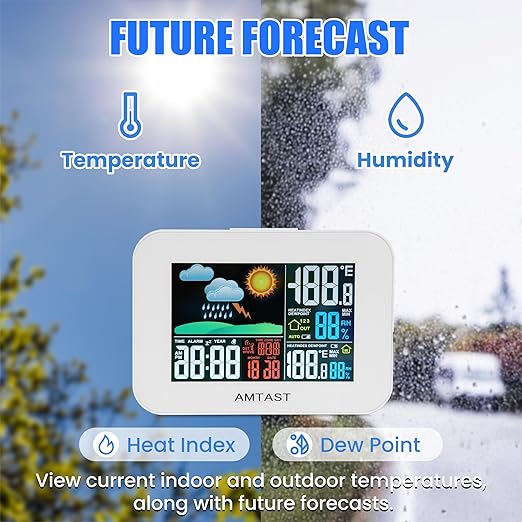 110V 60Hz Wireless Weather Forecast Station Temperature Humidity Meter with Durable Weather-Resistant Remote Sensor