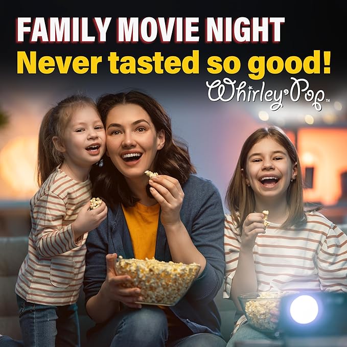 Original Whirley Pop Popcorn Popper with Kernels – 6-Quart Silver Popcorn Maker, Fast & Easy-to-Use Snack Machine for Movie Nights, Durable Aluminum Stovetop Popper with Metal Gears