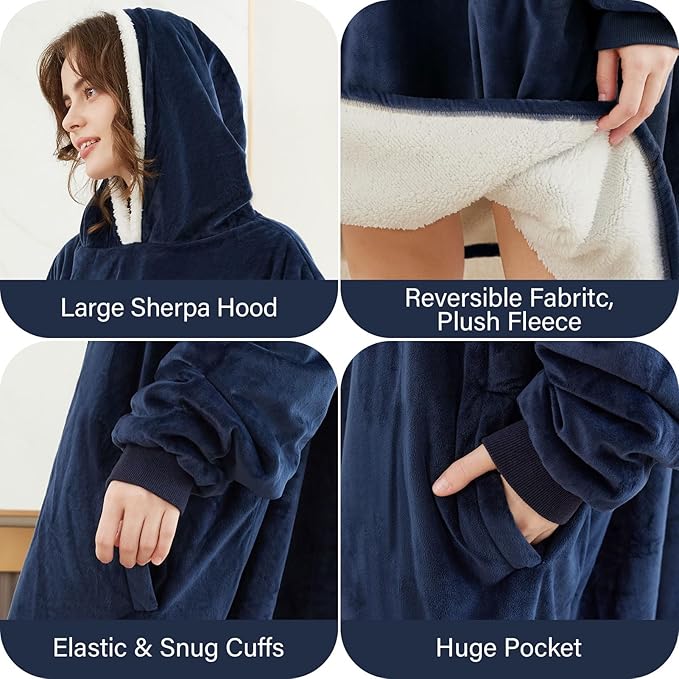LetsFunny Blanket Hoodie,Oversized Wearable Sherpa Fleece Blanket Sweatshirt,Super Soft Warm Cozy with Giant Pocket,Gifts for Women Men Adults Teenagers Kids, One Size Fits All