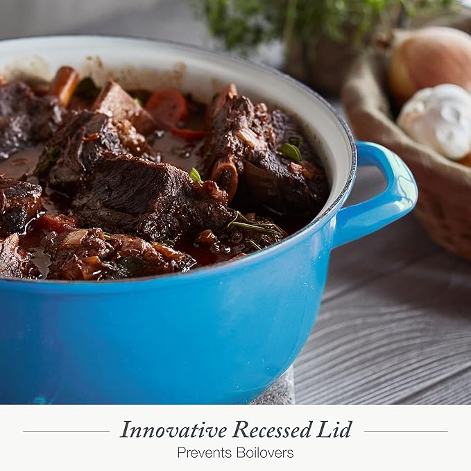 Merten & Storck 5.3QT Round Dutch Oven Casserole Pot with Lid, European Crafted Enameled Iron Stockpot, Induction & All Cooktops, Braising, Stews, Roasting, Slow Cooking, Sourdough, Caribbean Blue