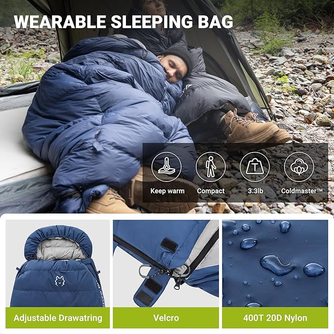 ATEPA Down Sleeping Bag, Recycled 650FP 4 Season Summer & Winter Compact Rectangle Lightweight Waterproof Wearable Sleeping Bag with Compression Sack for Camping Backpacking Hiking