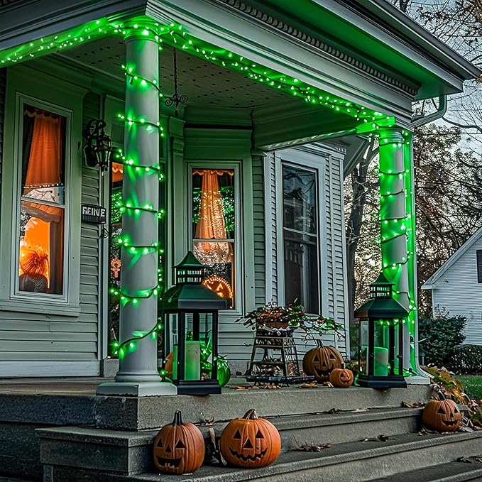 JMEXSUSS 250 LED Green String Lights - 91.5ft Halloween Lights Outdoor Waterproof, 8 Lighting Modes, Connectable Halloween Tree Light for Yard Patio Party Christmas Decorations