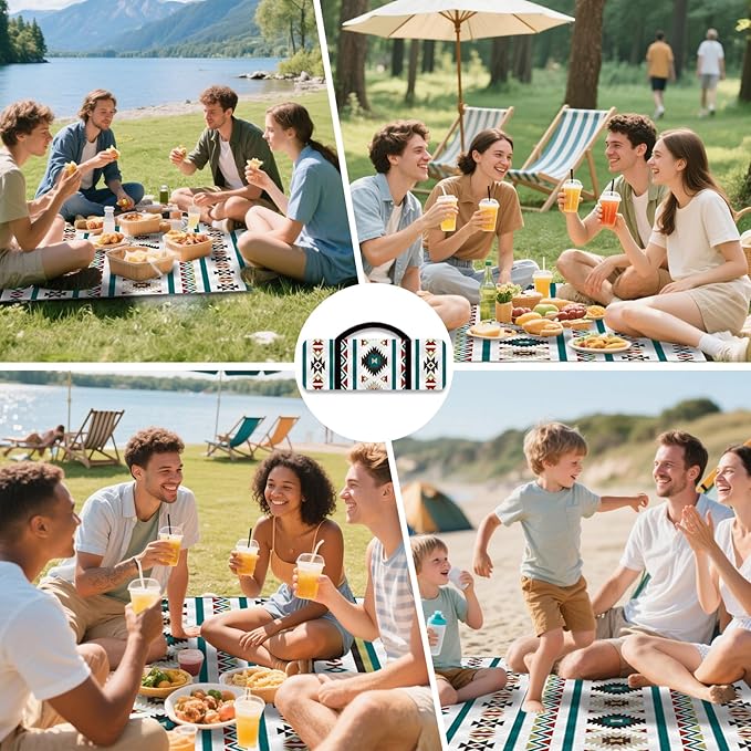 80"x60" Waterproof Picnic Blanket Large Outdoor Camping Blanket Foldable Picnic Camping Blanket Thicker Machine Washable Picnic Mat Portable Wearable for Picnics, Camping