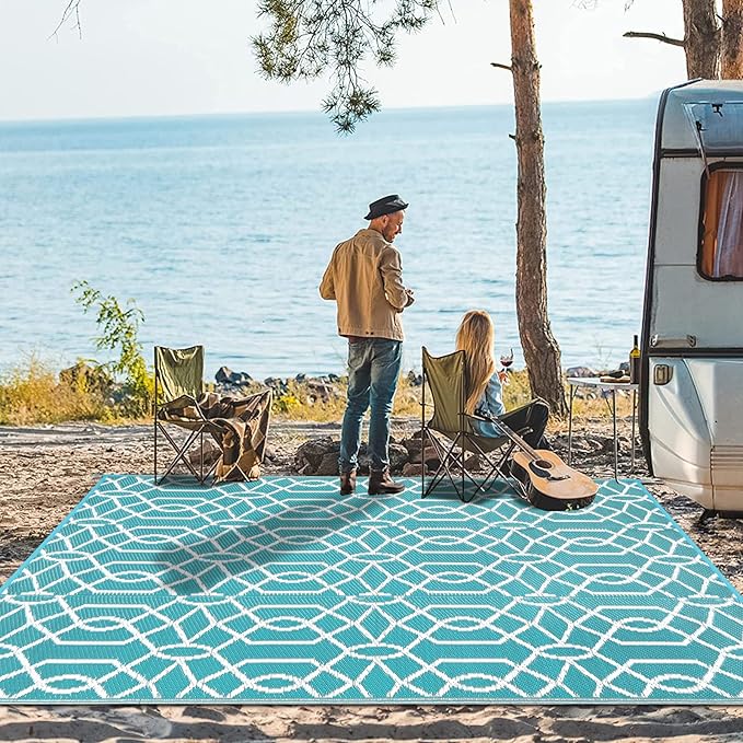 HEBE Outdoor Rug Waterproof 6x9, Reversible Plastic Straw Rug RV Camping Rug, Indoor Outdoor Patio Mat Clearance, Outside Carpet for Porch,Deck,Camper,Balcony,Backyard,Picnic