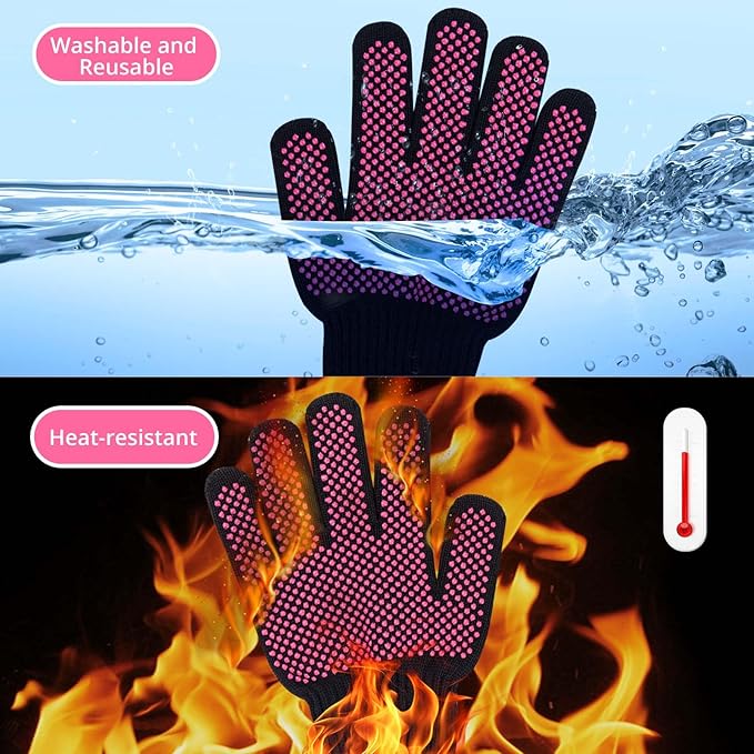 HTVRONT Heat Resistant Gloves for Sublimation - 2Pcs Heat Gloves for Sublimation, Hair Styling, Flat Iron - Thicker and Plus Size, Heat Resistant Work Gloves for Women, Universal Fit - (Plus Size)