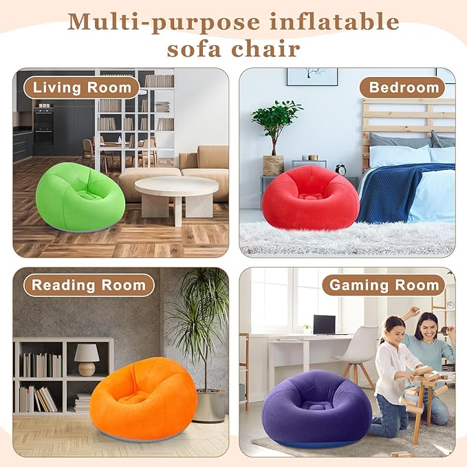 Realspring 6 Pcs Bean Bag Chairs for Adults Inflatable Chairs with Electric Air Pump,Blow up Couch Folding Portable Inflatable Couch Lazy Sofa for Reading Living Room Camping (Colorful)