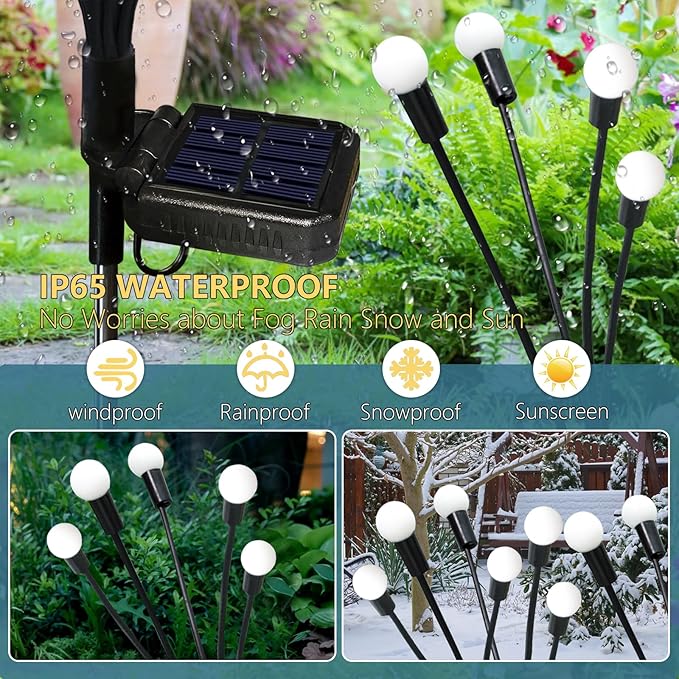 Solar Garden Lights Outdoor, 2 Pack 20 LED Solar Firefly Lights Waterproof, Sway by Wind, Swaying Light for Yard Patio Backyard Garden Planter Flower Bed Pathway Outdoor Decoration (Warm White)