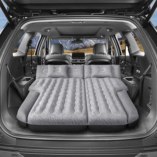 Inflatable SUV Air Mattress: Double-Sided Flocking Car Mattresses for Back SUV, Travel Camping Sleeping Bed with Air Pump 2 Pillows