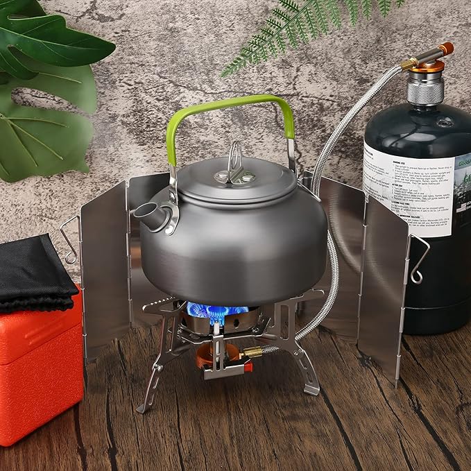 Odoland 3500W/6800W Windproof Camp Stove Camping Gas Stove with Windscreen, Fuel Canister Adapter, Piezo Ignition for Outdoor Backpacking Hiking and Picnic