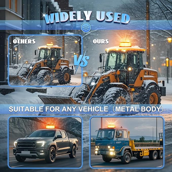 Amber Beacon Light, 96-LED Emergency Magnetic Beacon Light, 7" Magnetic Strobe Lights Rooftop Warning Caution Flashing Lights for 12V-24V Vehicles Trucks Service Tractor Forklifts Snow Plow