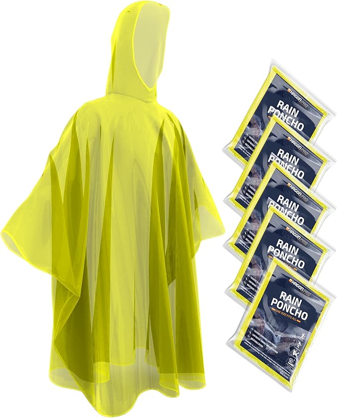 Hagon PRO Disposable Rain Ponchos for Adults (5 Pack)