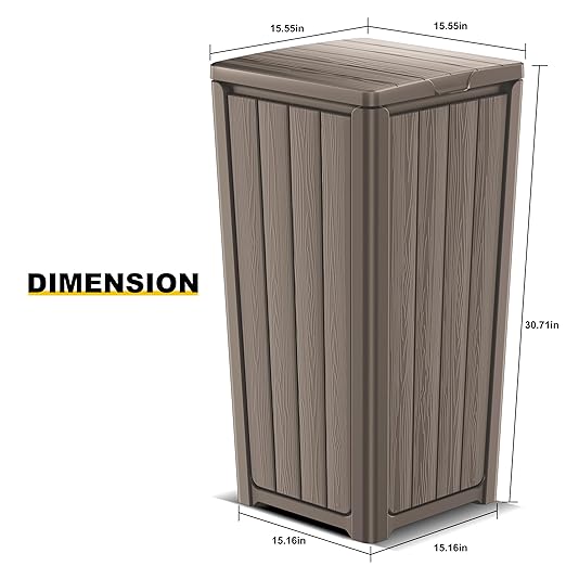 Vixzen 36 Gallon Kitchen Trash Can with Lid,Outdoor Waterproof Resin Waste Bin,Lightweight,Sturdy Garbage Bin for Patio,Kitchen,Backyard，Grey