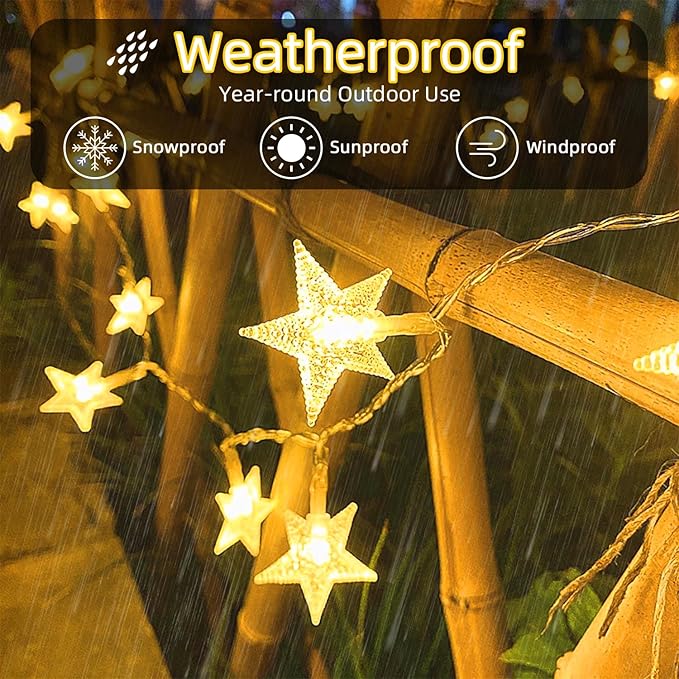 120 LED 40FT Star String Lights, 8 Modes Plug in Star Lights with Timer & Memory, Indoor Outdoor Christmas Twinkle Light for Birthday Party Bedroom Wedding Home Classrom Decor Warm White