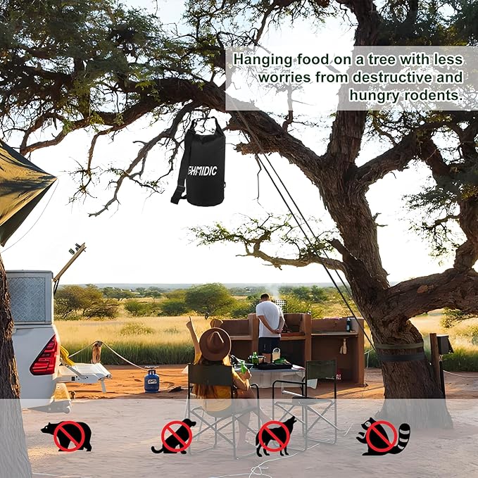 Fhmidic Bear Food Bag Hanging System, Easy to Throw Bear Bag Kit for Camping with a 10L Waterproof Bear Bag Backpacking, Survival Utility Rope, Carabiner