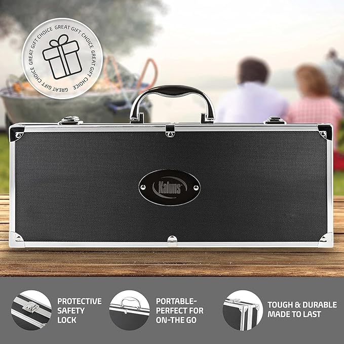 Kaluns Grilling Accessories, Dad Gifts for Christmas Grilling Gifts, Heavy Duty Stainless Steel BBQ Grill Tools Set for Outdoor Grill with Aluminum Case and Apron, Dad Birthday Gifts for Men Husband