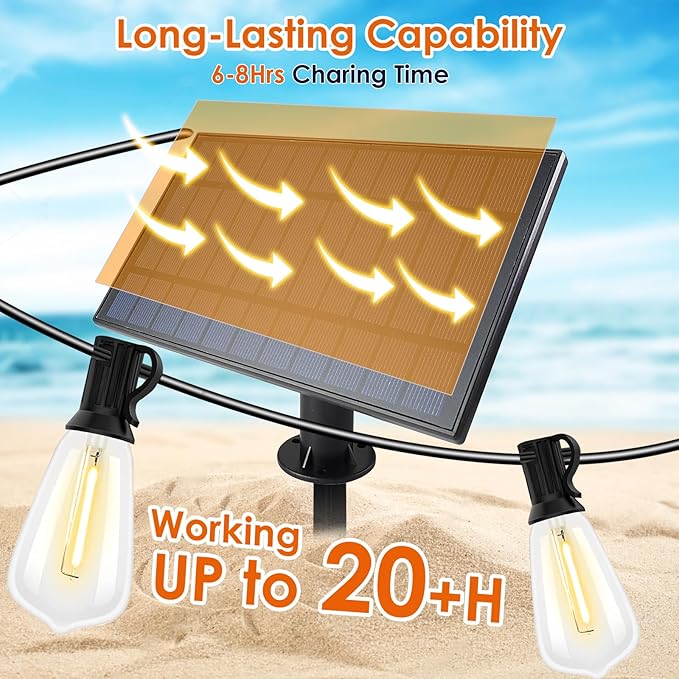 2 Pack 120FT Solar String Lights Outdoor,Solar Patio Lights Waterproof with Remote & 80+4 Dimmable ST38 Shatterproof LED Bulbs,Commercial Grade Solar Powered String Lights for Outside