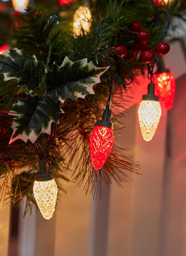 C9 LED Christmas Lights Outdoor, 81 Feet 100 LED String With Timer & 8 Light Mode, Waterproof Commercial Grade Christmas Tree for Outside Indoor Roofline Patio Decor, Red & White