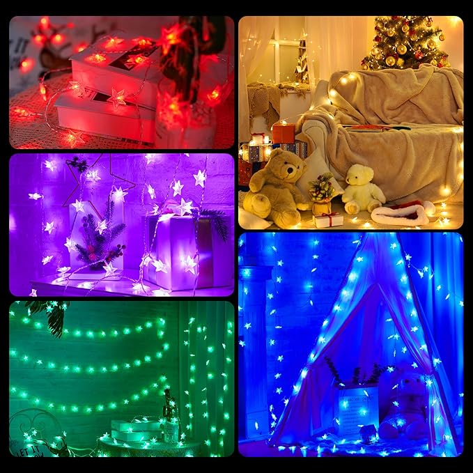 Minetom Color Changing Star String Lights - 17 ft 50 LED Star Fairy Lights with Remote and Timer, 16 Colors and 7 Modes, USB Powered String Lights for Bedroom Tent Patio Xmas Party Indoor Decor