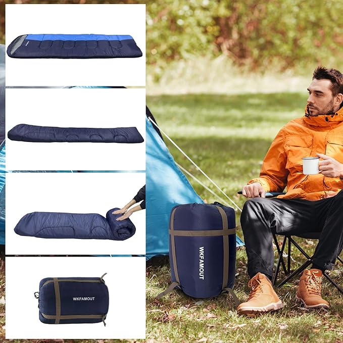 XL 10 Degree Sleeping Bags Waterproof for Adults 350GSM Machine Washable with Compression Sack for 3-4 Season Camping Outdoor