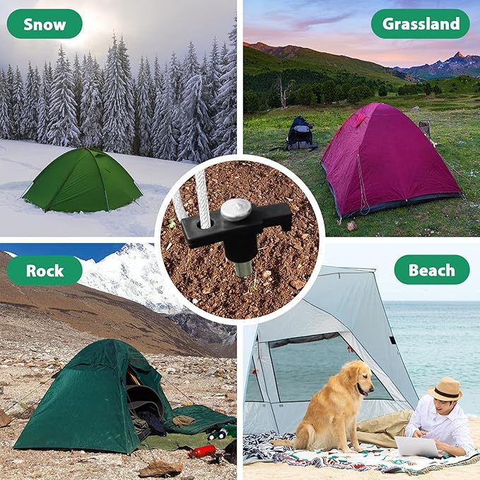 Eurmax USA Galvanized Non-Rust Camping Family Tent Pop Up Tent Stakes Canopy Anchors Heavy Duty 10pc-Pack, with 4x10ft Ropes & 1 Stopper(Black)