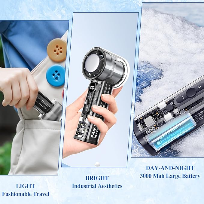 Portable Handheld Fan,Adjustable Speed(1-100),Rechargeable Personal Fan with Ice Cooler and LED Display,Portable Cooling fan for Travel/Camping/Outdoor (black)