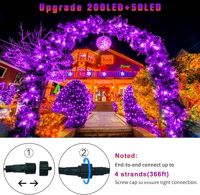 JMEXSUSS 250 LED Orange and Purple Christmas String Lights Indoor Outdoor Waterproof for Garden Patio Party Halloween Christmas Decorations