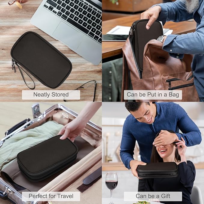 FYY Electronic Organizer, Travel Cable Organizer Bag Pouch Electronic Accessories Carry Case Portable Waterproof Double Layers Storage Bag for Cable, Charger, Phone, Earphone, Medium Size- Coffee