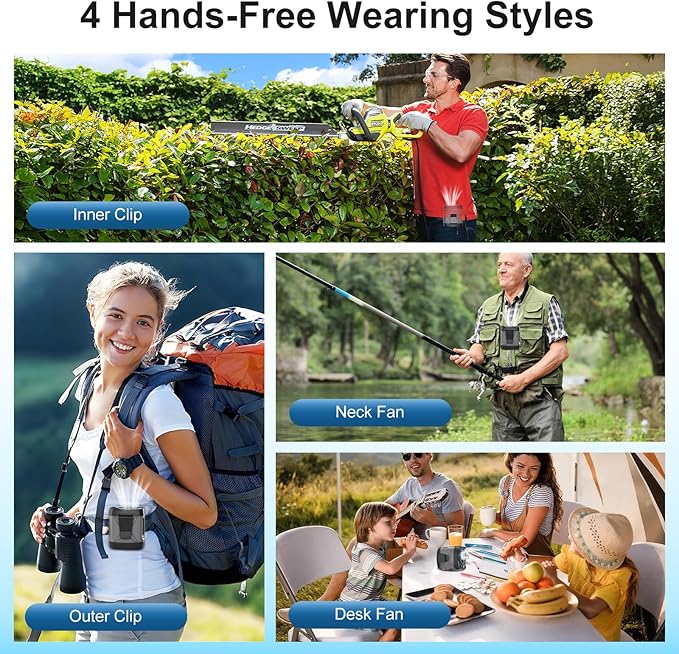 Portable Fan for Under Shirt, Waist Fan Clip On Belt, 4-in-1 Rechargeable Body Fans with LED Light, Phone Stand, Fast Charging 4-Speed Hip Personal Fans for Baby, Mowing, Work, Kitchen, Truck