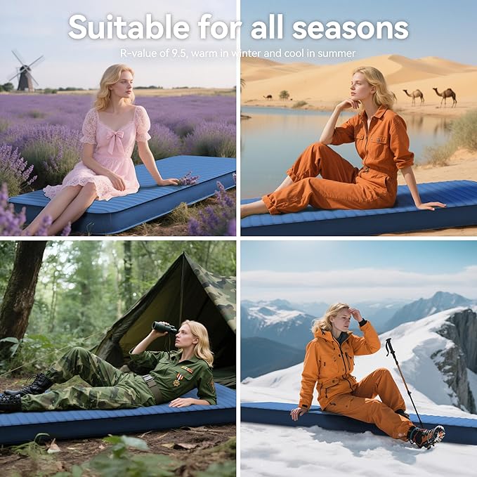 Sleeping Pad for Camping, Self Inflating 4" Ultra-Thick Memory Foam Camping Mat with Built-in Electric Pump, 9.5 R-Value Insulated Air Mattress Sleeping Pads for Car Travel Tent Cot