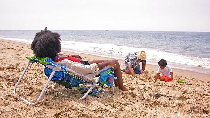 Homevative Backpack Fold-Up Beach Chair, 5 Positions, Towel bar, Cooler, Storage Pouch, Cup Holder and Phone Pocket