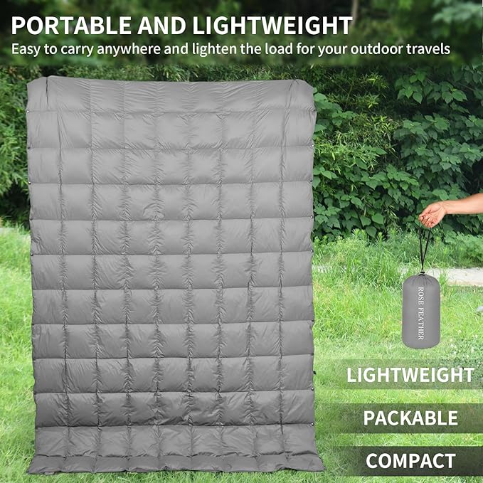 Down Camping Blanket, Muti-Use Outdoor Travel Blanket, Puffy Sleeping Bag Blanket, Waterproof Packable Backpacking Quilt for Camping, Travel, Airplane, Hiking, Picnic, 55''x79''