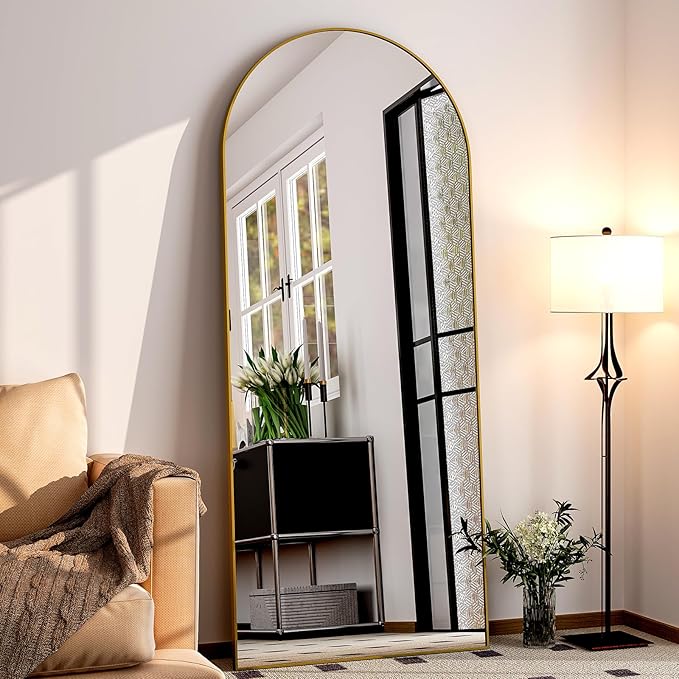 71"x30" Extra Large Arched Full Length Mirror - Leaning Mirror Arch Wall-Mounted Mirrors - Aluminum Alloy Frame Modern Simple Home Decor - for Living Room Bedroom Cloakroom, Gold