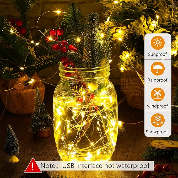 Macarrie 3 Pack Fairy Lights USB Powered 16 ft 50 LED Warm White String Lights Plug in for Xmas Indoor Outdoor Party Wedding Home Festival Tree Garden Decoration