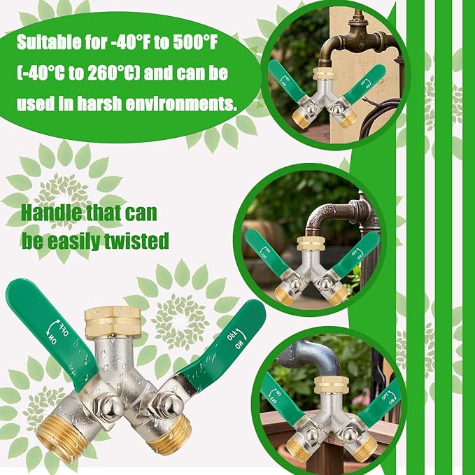 EJW brass hose splitter high flow splitter full flow hose splitter 2 way water splitter Faucet Splitter heavy duty splitter Valve 3/4 Inch GHT Thread