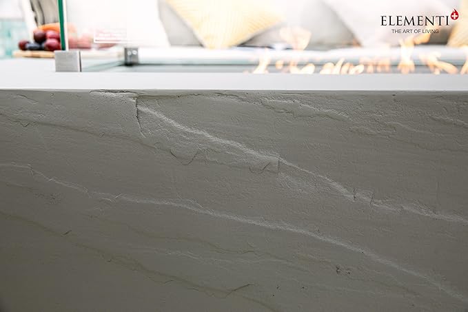 Elementi+ | Bundle Meteora Gas Fire Pit Cast Concrete 56" Rectangular Fire Table, Outdoor Fire Pit Electronic Ignition | Canvas Cover, Fire Glass and Burner Lid Included | Light Gray | Natural Gas