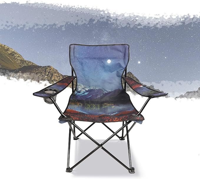 2 Pack Folding Camping Chair,Portable Lawn Chair w/Cup Holder,Carry Bag,Heavy Duty Outdoor Camp Chair for Adults,Perfect for Garden,Hiking,Picnics and Beach Trips,Moon Mountain