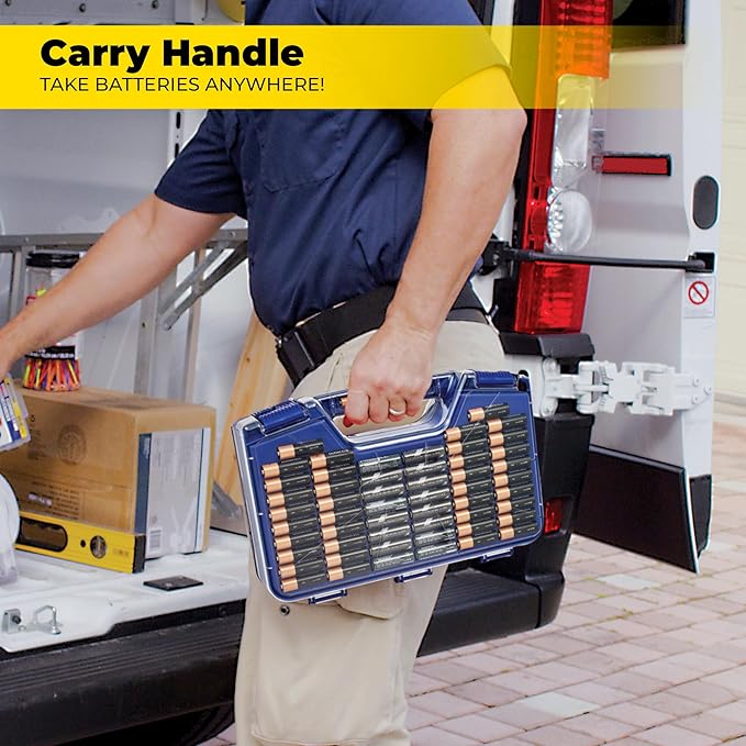 Ontel Battery Daddy Storage & Organizer Case with Tester, Stores & Protects Up to 180 Batteries, Double-Sided, Durable Design with Clear Locking Lid, Secure Latches & Portable Carrying Handle - Blue