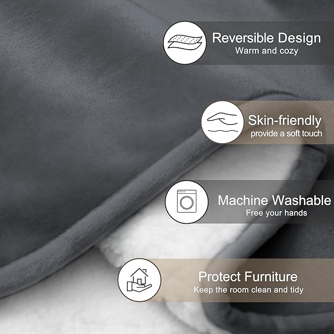 gogobunny Waterproof Pet Blanket for Small Dogs and Cats, Reversible Sherpa Fleece Soft Plush Throw for Couch Protection, Washable Furniture Protector (Dark Grey, 30x40 inches)