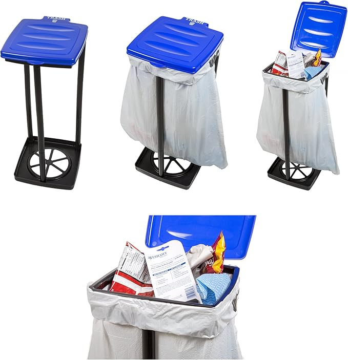 Wakeman Portable Trash Bag Holder - Collapsible Garbage Bin for Parties and Camping - 13-Gallon Plastic Can for Indoor and Outdoor Use (Blue/Black)