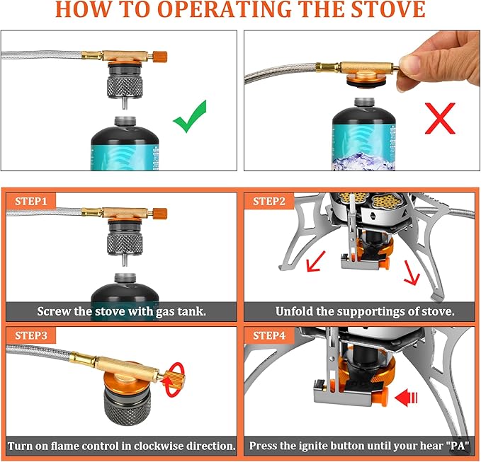 6800W Portable Windproof Camping Stove - Foldable Backpacking Stove with Piezo Ignition, Fuel Canister Adapter & Carry Case for Outdoor Cooking, Hiking & Picnics