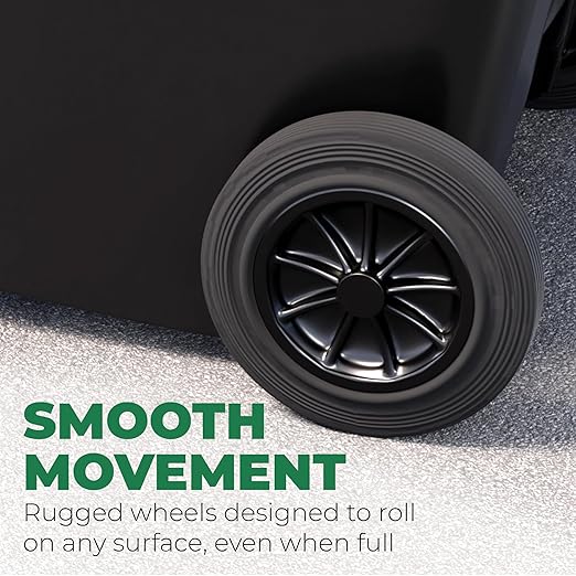 EconoHome Outdoor Garbage Can with Lid - 32 Gallon Trash Can for Backyard, Deck, Garage - Dual Wheels, Extra Heavy-Duty, Durable Handle - Versatile Home & Commercial Storage Container - Black, 2-Pack